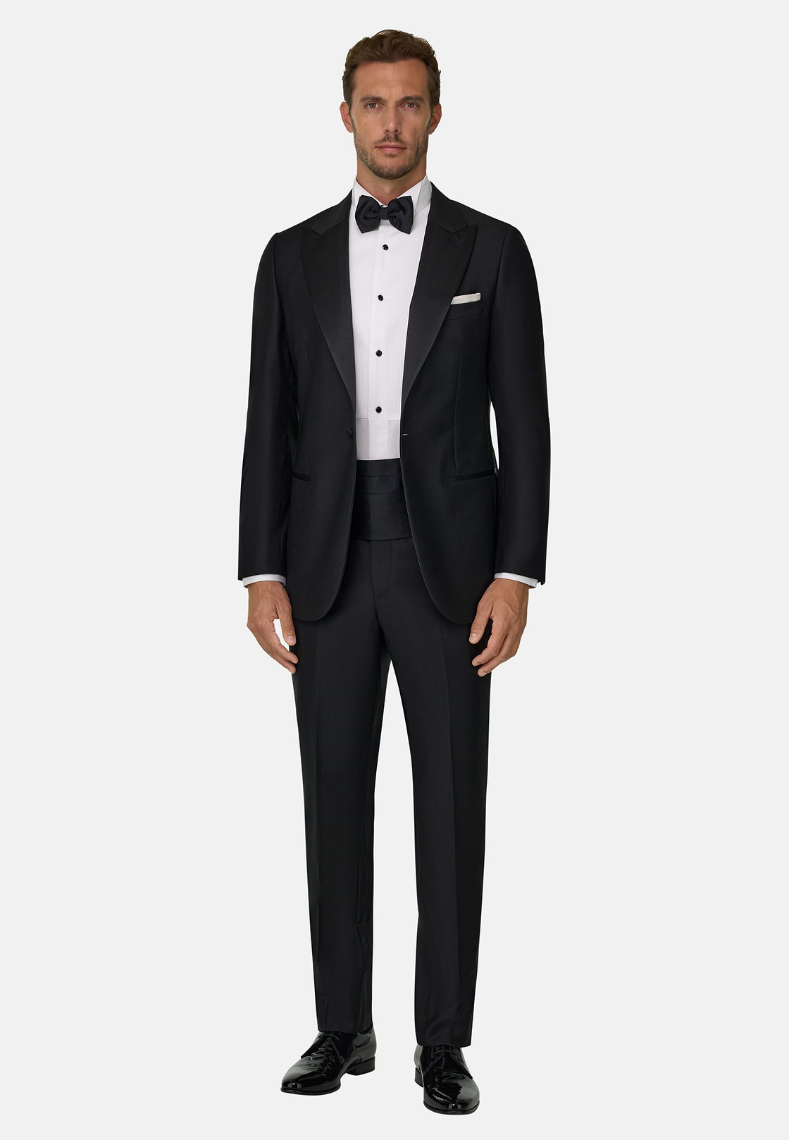 Black Wool Tuxedo Jacket with Peak Lapels, Black, hi-res, 2