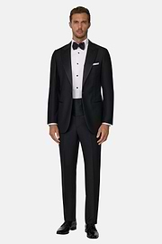 Black Wool Tuxedo Jacket with Peak Lapels, Black, thumb, 2