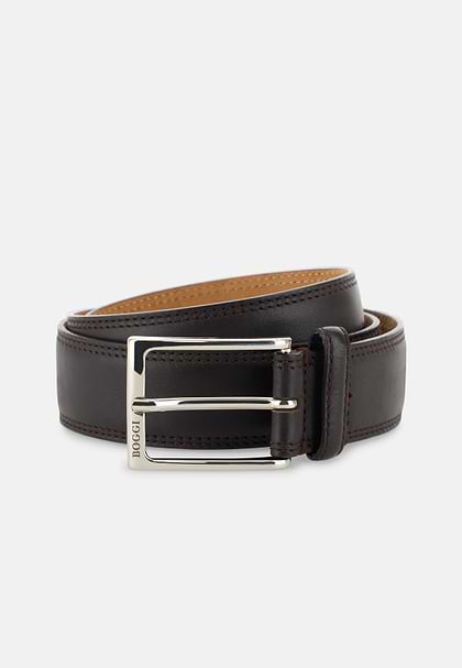Saddle-stitched Tumbled Leather Belt, Dark brown, hi-res