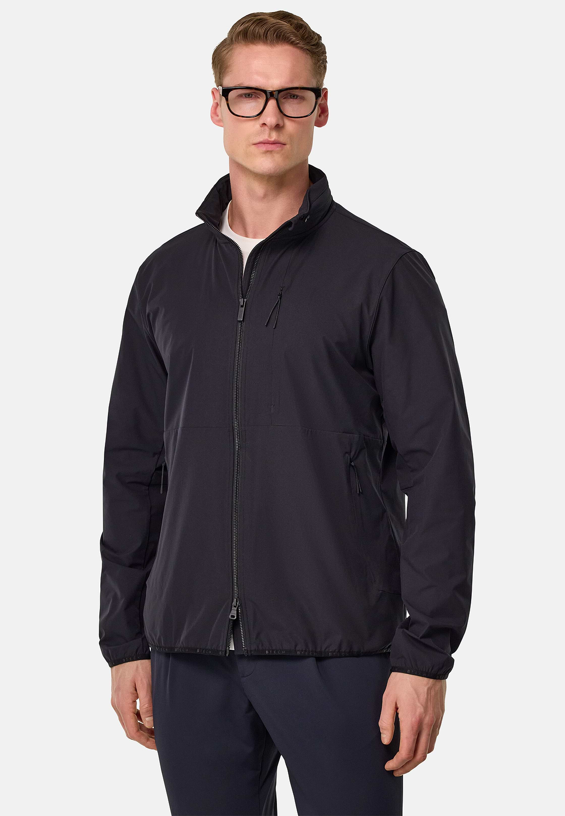 Technical Fabric Bomber Jacket, Navy blue, hi-res