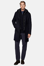 Manteau En Jersey De Laine Avec Plastron, bleu marine, hi-res