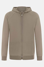 Full-Zip Knitted Hoodie in Superfine Wool, Taupe, thumb, 5