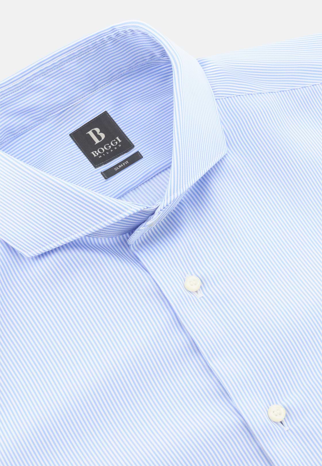 Slim Fit Striped Cotton Shirt, Light Blue, hi-res, 5