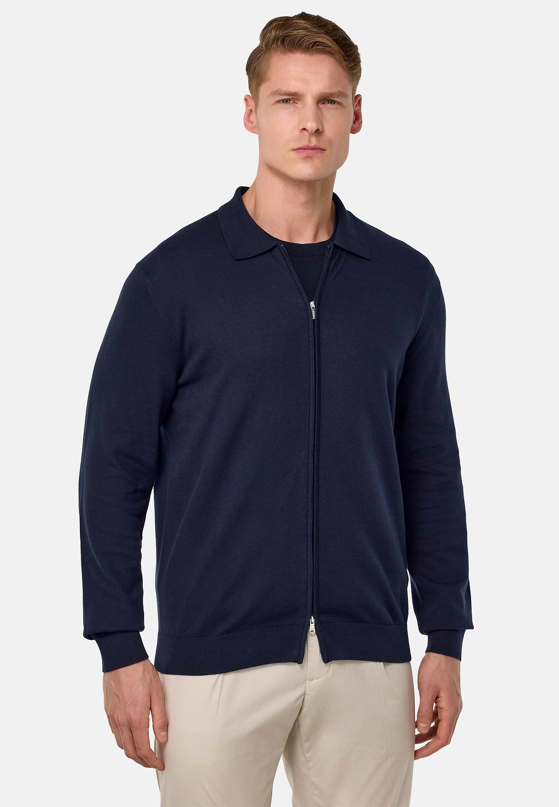 Full-Zip Cotton Jumper, Navy blue, hi-res