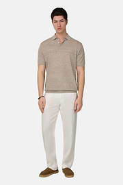 Polo En Maille De Lin Et Coton, Taupe, thumb, 2