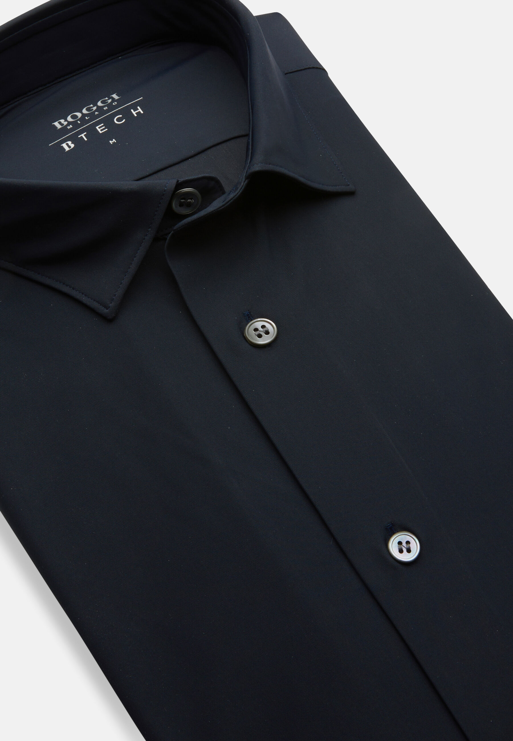 Chemise Bleu Marine En Nylon Stretch Slim Fit, bleu marine, hi-res