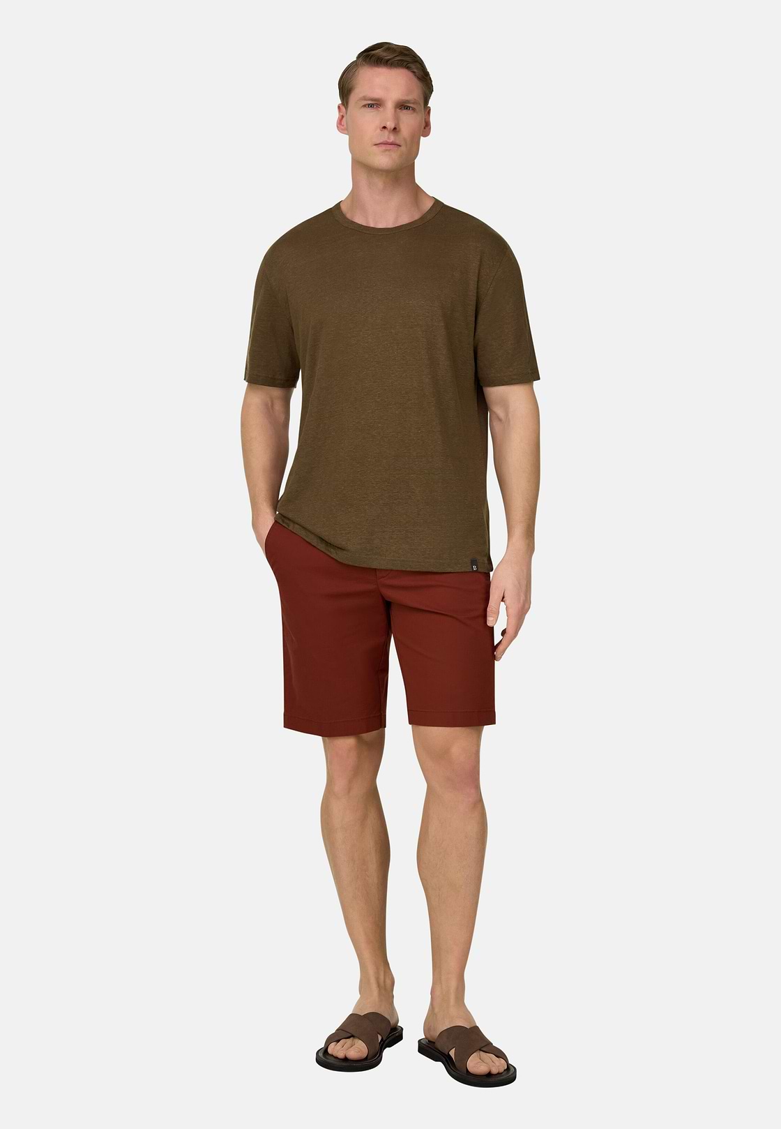 T-Shirt Aus Stretch-Leinen-Jersey, Braun, hi-res, 2