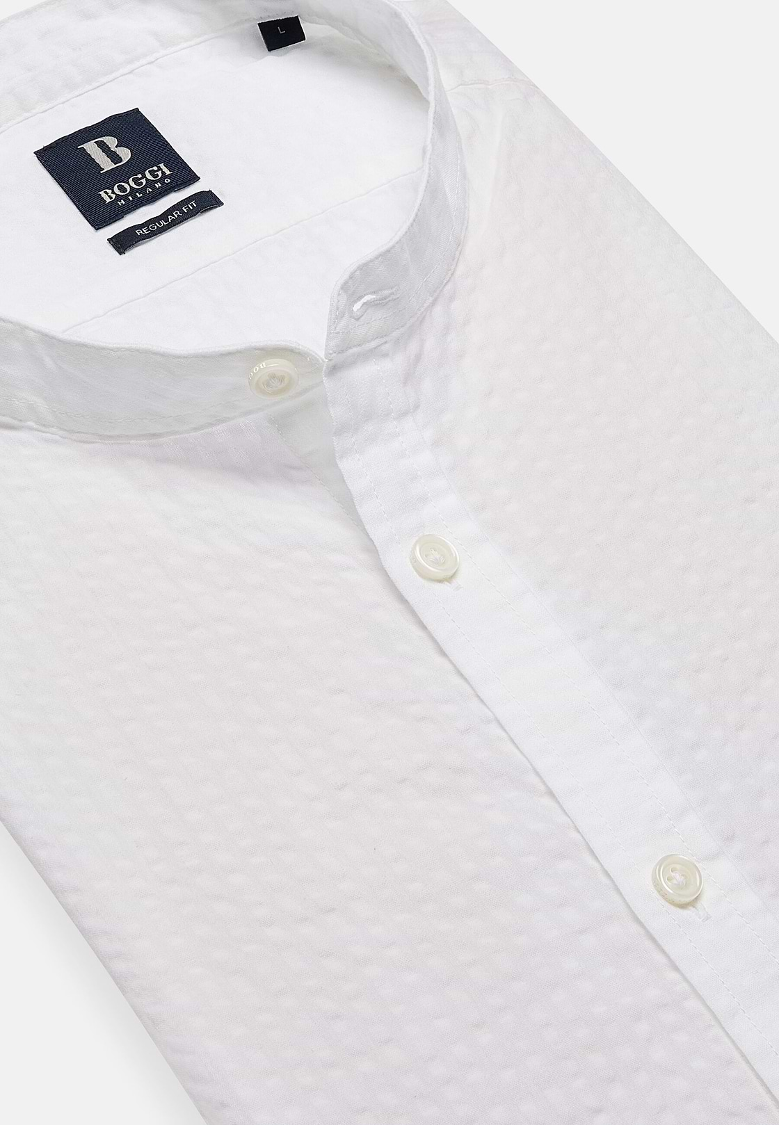 Chemise Blanche En Seersucker Coupe Droite, Blanc, hi-res