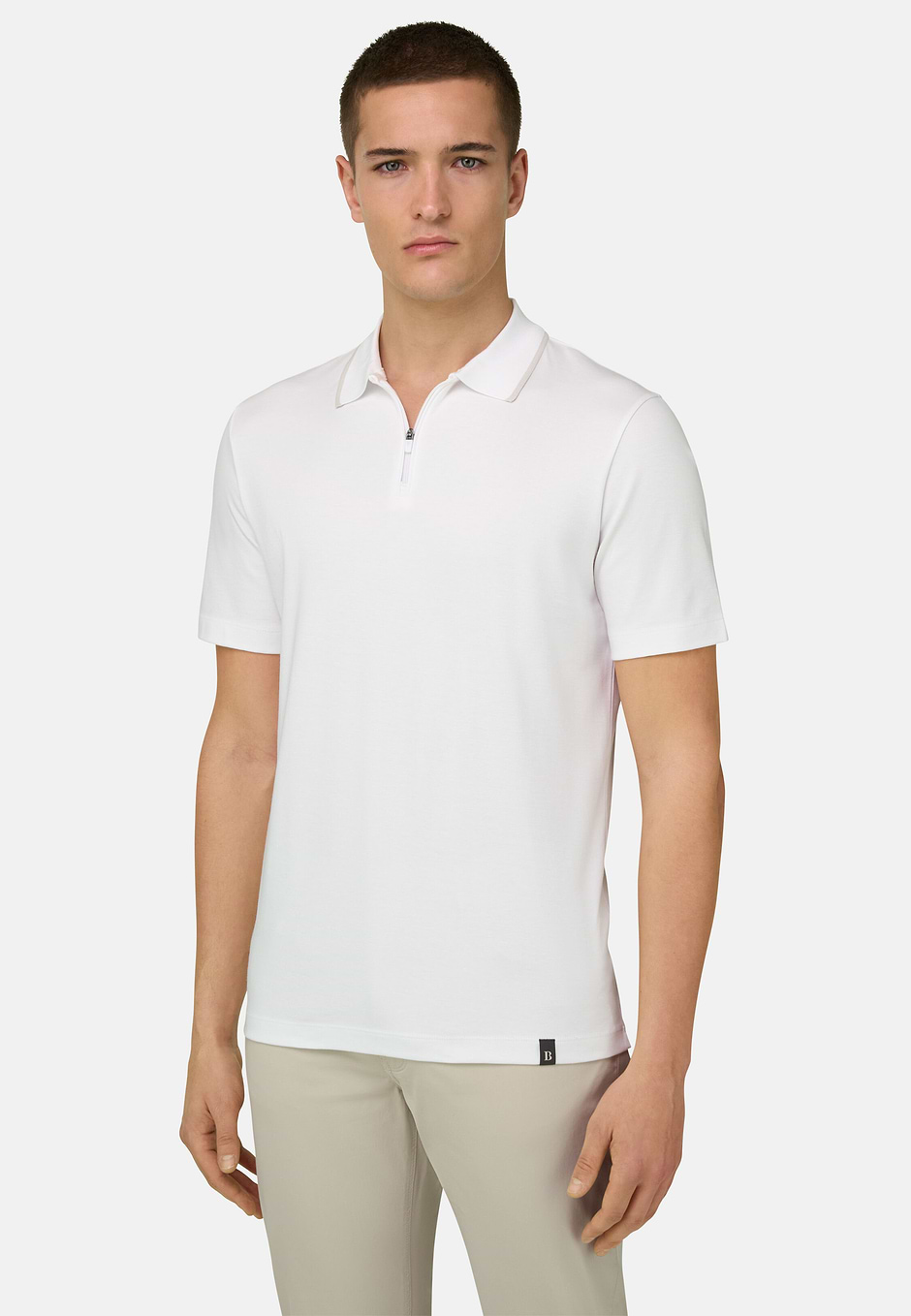 Polo Mezza Zip In Interlock, Bianco, hi-res