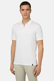 Pima Interlock Half Zip Polo, White, thumb, 1