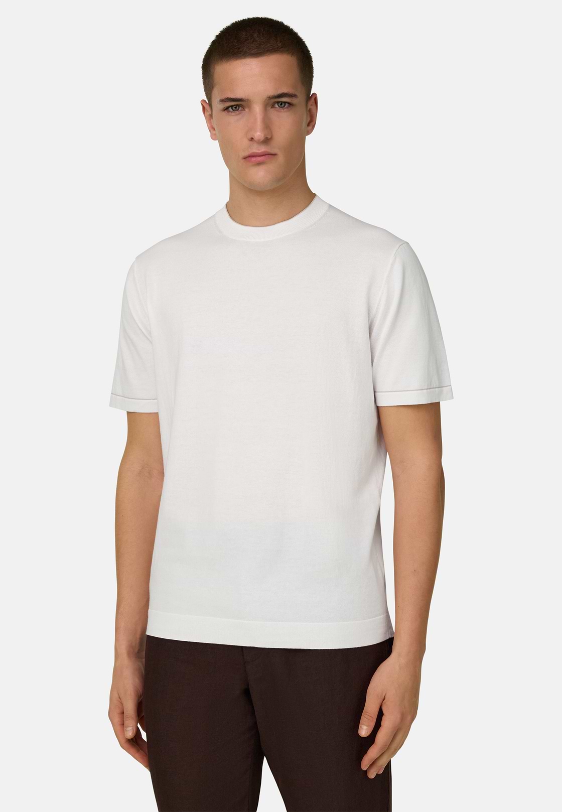 Strick-T-Shirt Aus Baumwollkrepp, Weiß, hi-res, 1