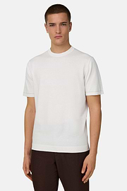 Strick-T-Shirt Aus Baumwollkrepp, Weiß, thumb, 1