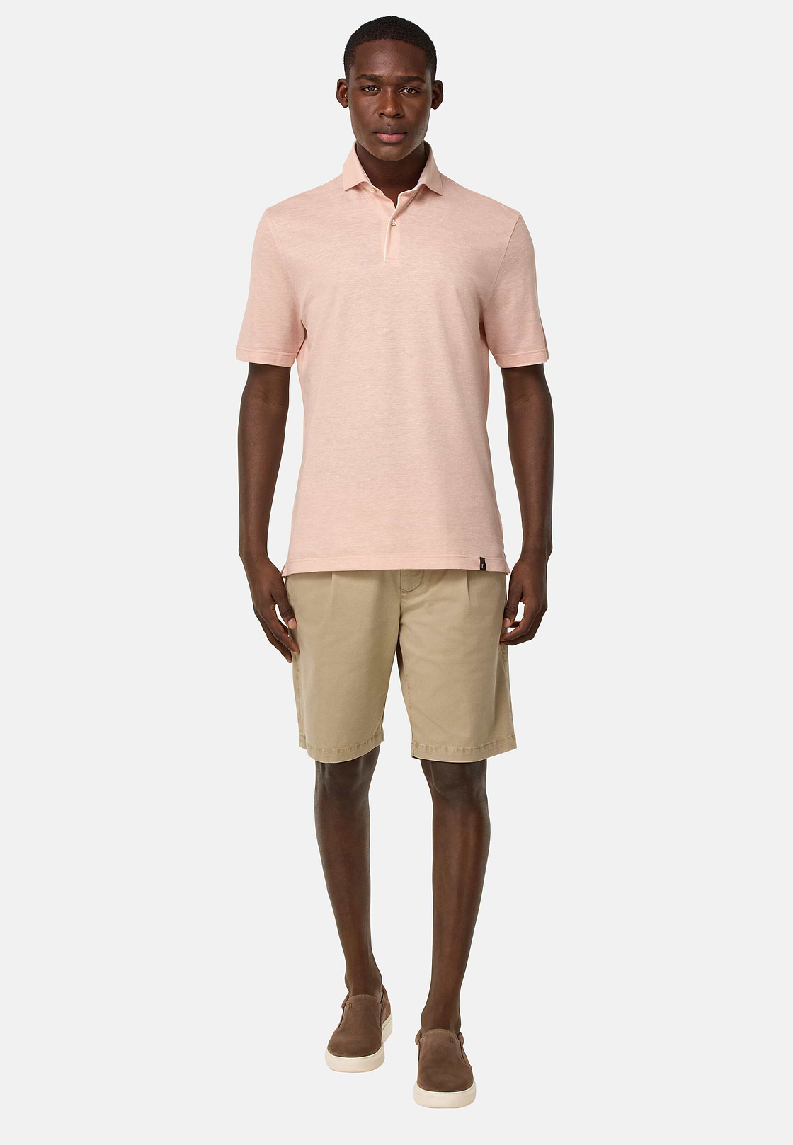 Cotton/Linen Piqué Polo Shirt, Pink, hi-res