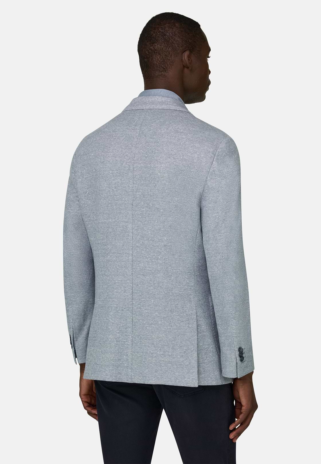 Giacca Micro Struttura In Misto Lino E Cotone B Jersey, Blu, hi-res, 3