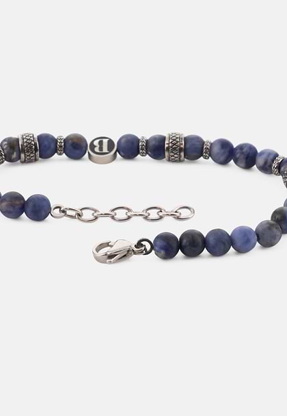 Steel Bracelet with Sodalite Beads, Medium Blue, hi-res