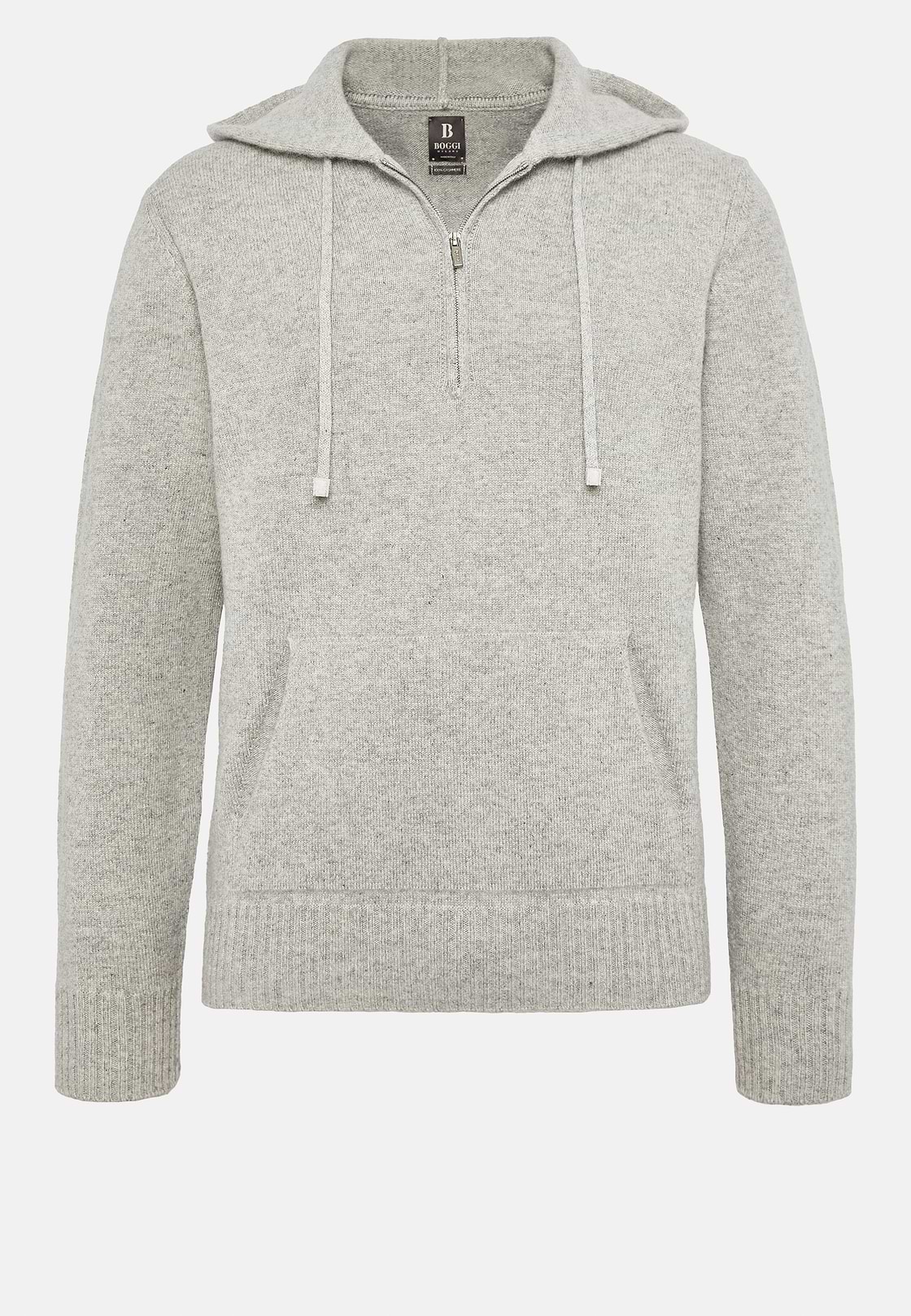 Grey Half Zip Hooded Jumper In Cashmere, Grey, hi-res