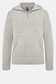 Grey Half Zip Hooded Jumper In Cashmere, Grey, hi-res