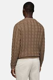 Brauner Pullover Mit V-Ausschnitt Aus Wolle und Bio-Baumwolle, Braun, hi-res