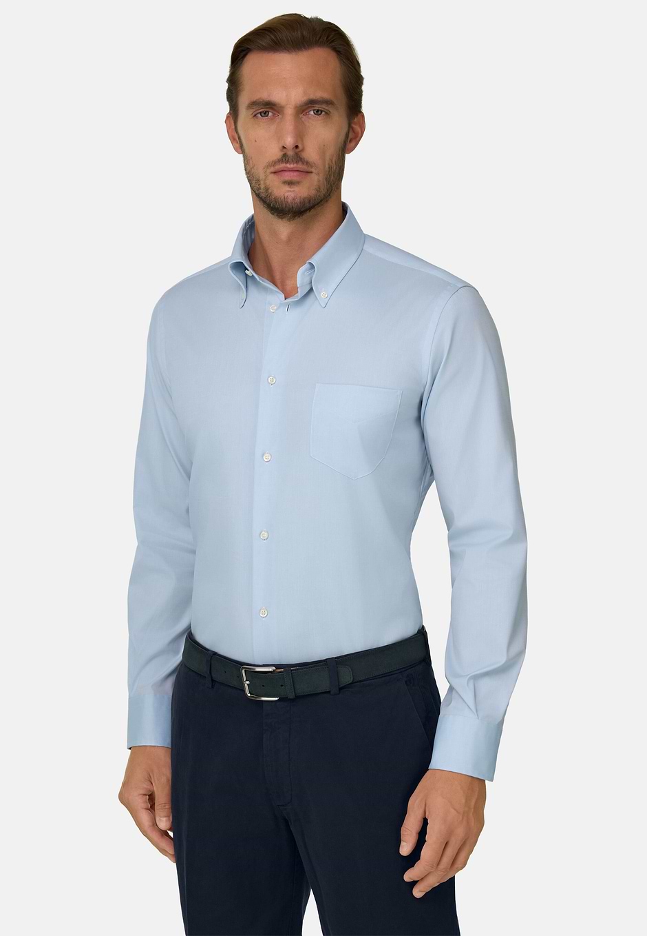 Chemise En Coton Pinpoint Regular Fit, Bleu clair, hi-res