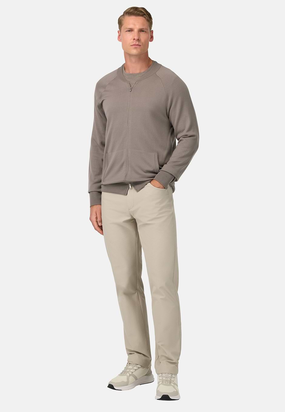Merino Wool Bomber Jacket, Taupe, hi-res