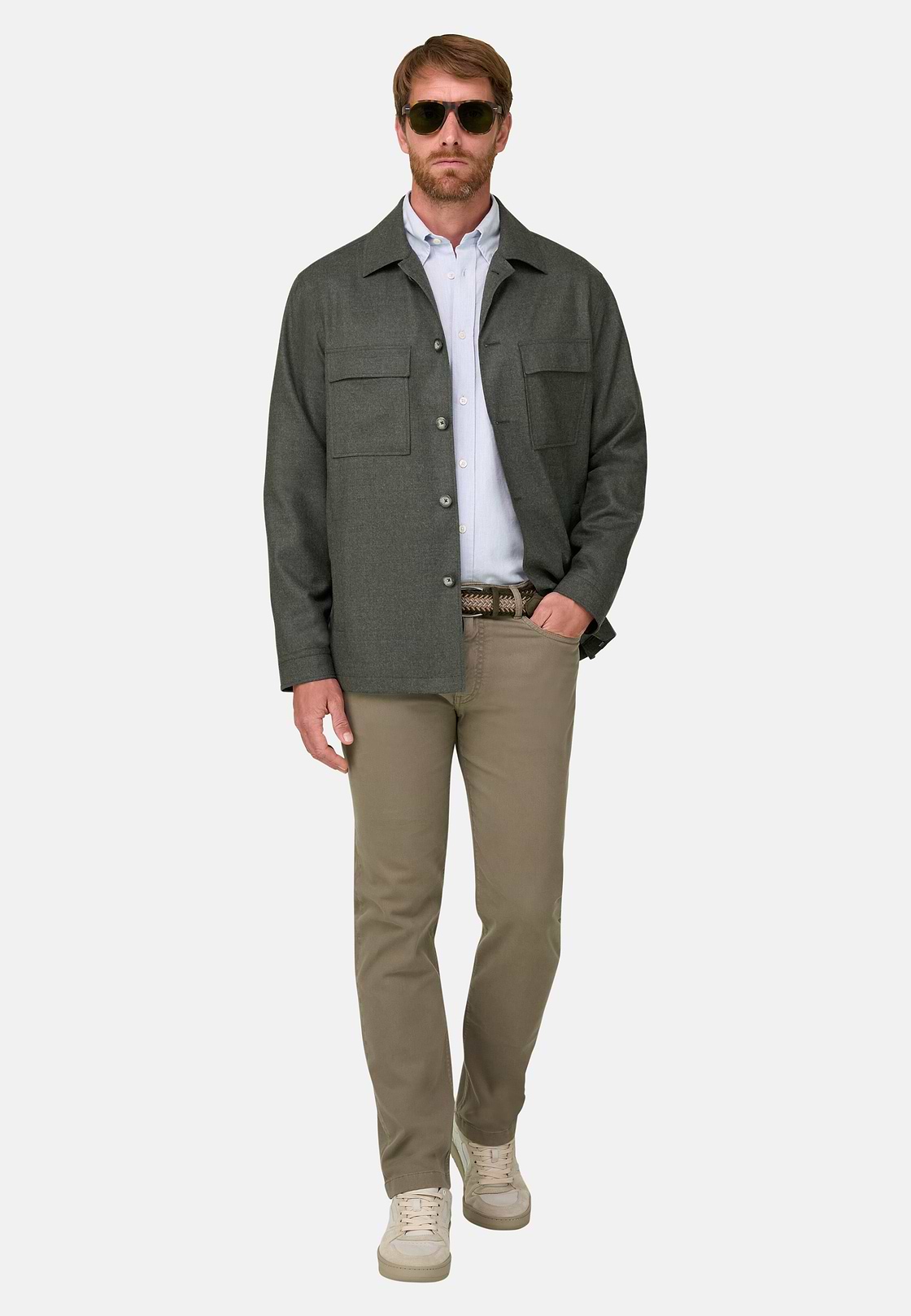 Shacket in Wool Flannel, Military Green, hi-res, 2