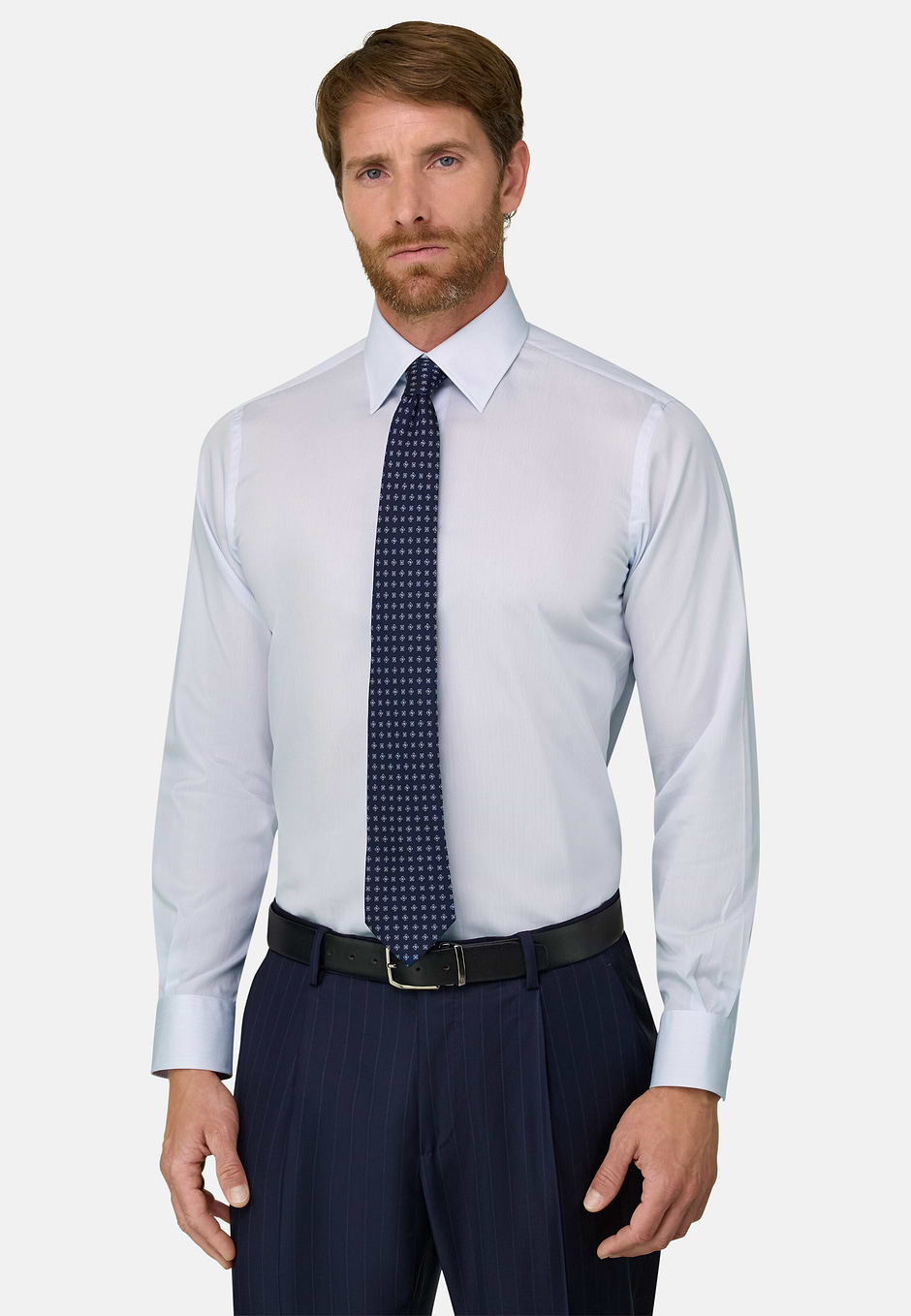 Camisa a Rayas en Muselina de Algodón Regular Fit, Azul claro, hi-res