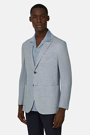 Giacca Micro Struttura In Misto Lino E Cotone B Jersey, Blu, thumb, 1