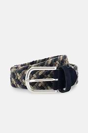 Woven Stretch Wool Blend Belt, Navy blue, thumb, 1