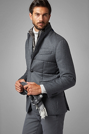 Flannel Quilted Jacket With Bib, Grey, thumb, 1