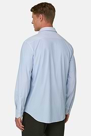 Overhemd Gestreept in Elastisch Nylon B Tech Slim Fit, Light Blue, thumb, 6