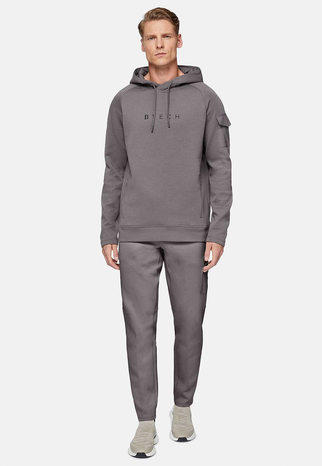 Lichtgewicht hoodie van scuba katoenmix, Dark Grey, hi-res