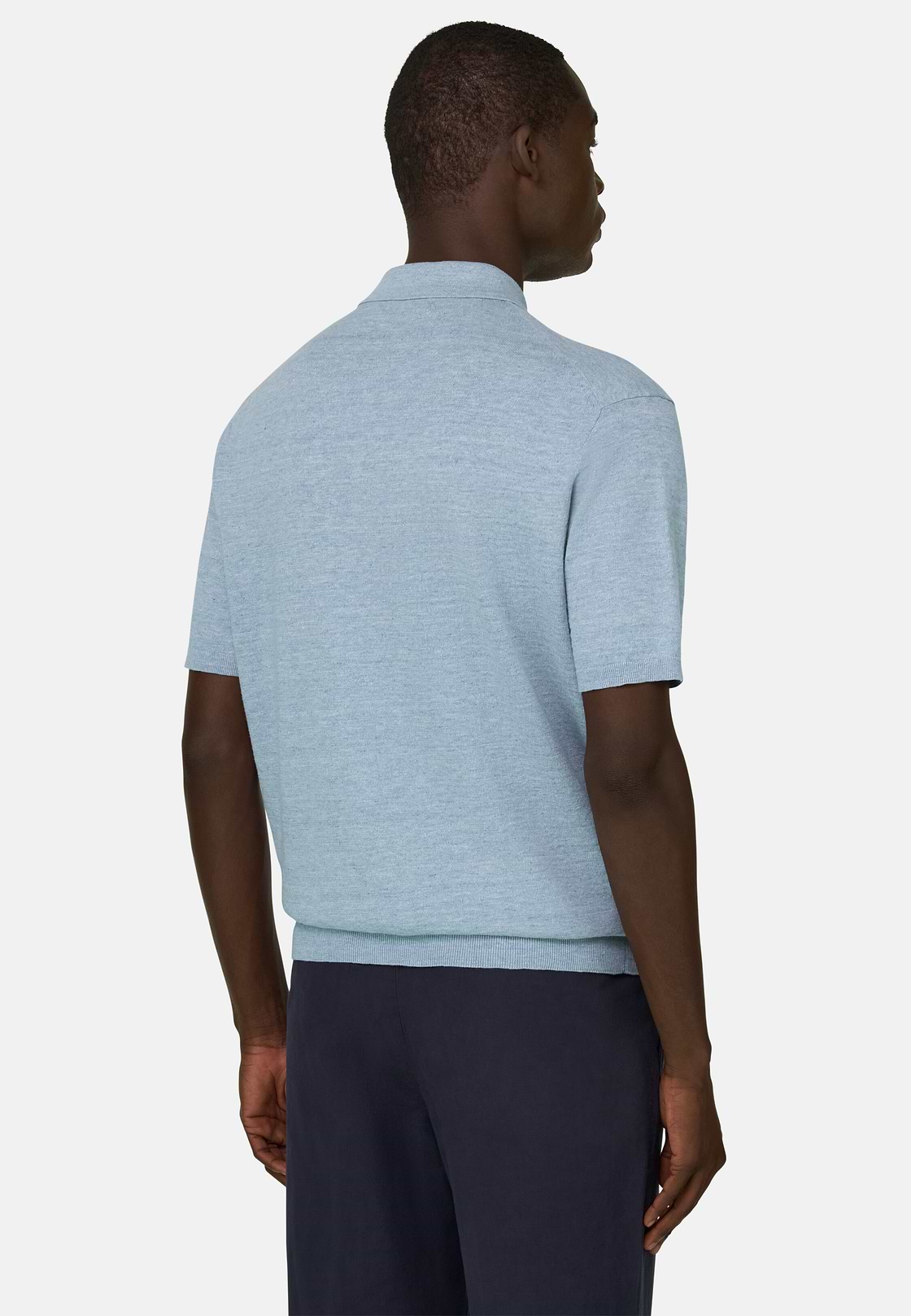 Polo En Maille De Lin Et Coton, Bleu clair, hi-res, 3