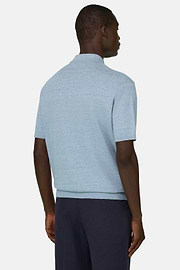 Polo En Maille De Lin Et Coton, Bleu clair, thumb, 3