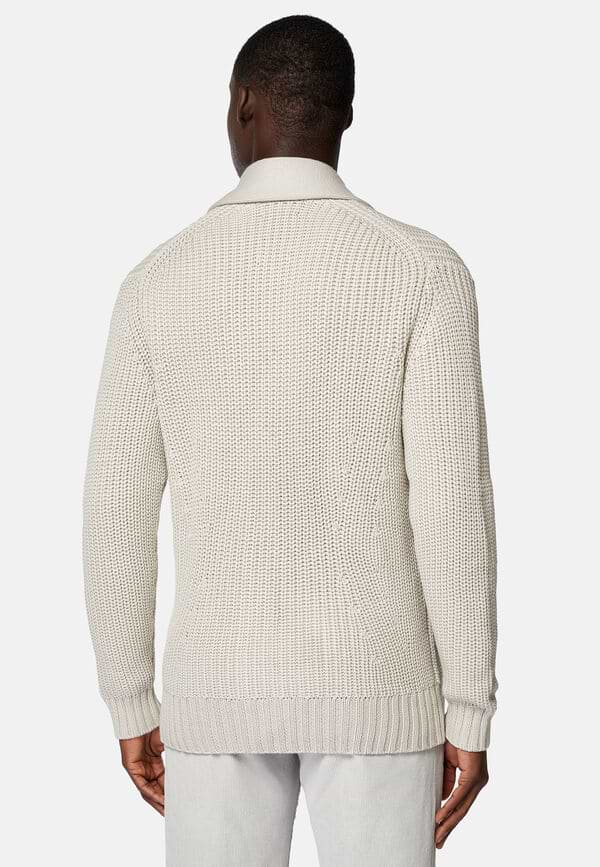 Sandfarbener Cardigan Aus Merinowolle Mit Schalkragen, Sand, hi-res