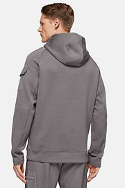 Sudadera Con Capucha En Mezcla Neopreno Ligero Algodón, Gris oscuro, hi-res