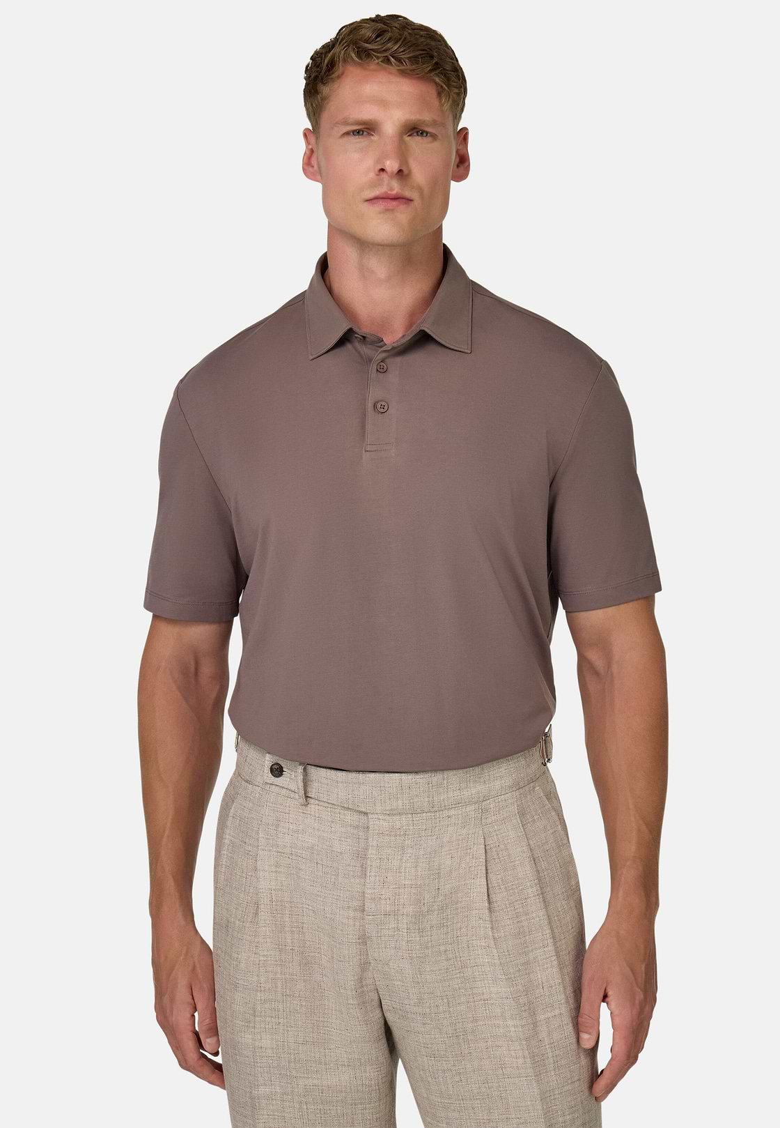 Polo Shirt In Stretch Supima Cotton, Taupe, hi-res