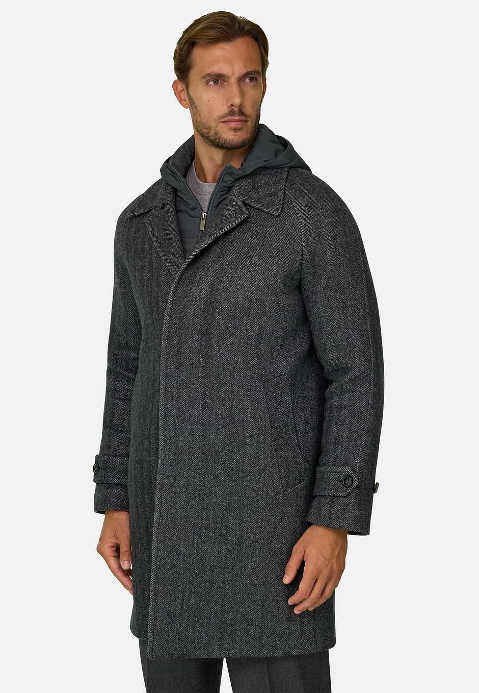 Manteau Droit Mixte Laine, Gris foncé, hi-res