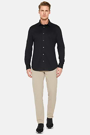 Slim Fit Black Shirt in Cotton and COOLMAX®, Black, hi-res