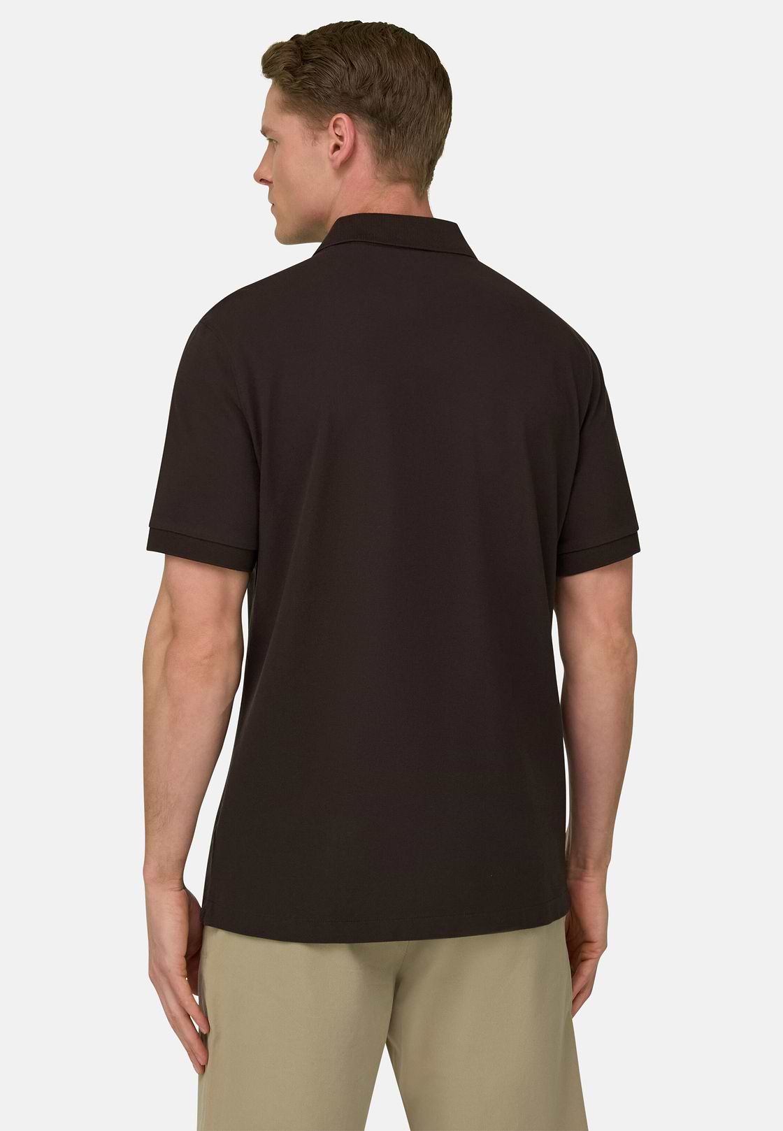Polo In Pique Di Cotone Regular Fit, Marrone scuro, hi-res, 3