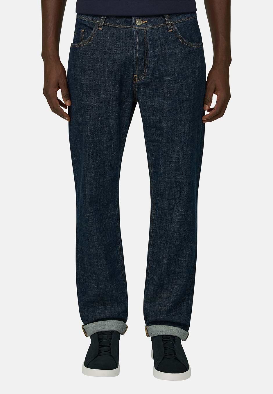 Jeans In Denim Elasticizzato Blu Scuro, Blu Scuro, hi-res