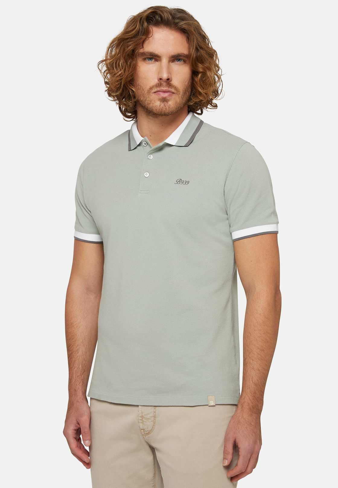 Organic Cotton Blend Piqué Polo Shirt, Green, hi-res