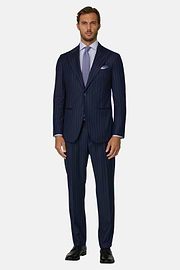 Suit Pinstripe Wool, Navy blue, thumb, 2
