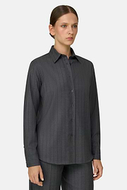 Pinstripe Wool Shirt with Open Collar, Grey, thumb, 1