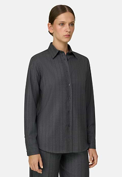 Pinstripe Wool Shirt with Open Collar
