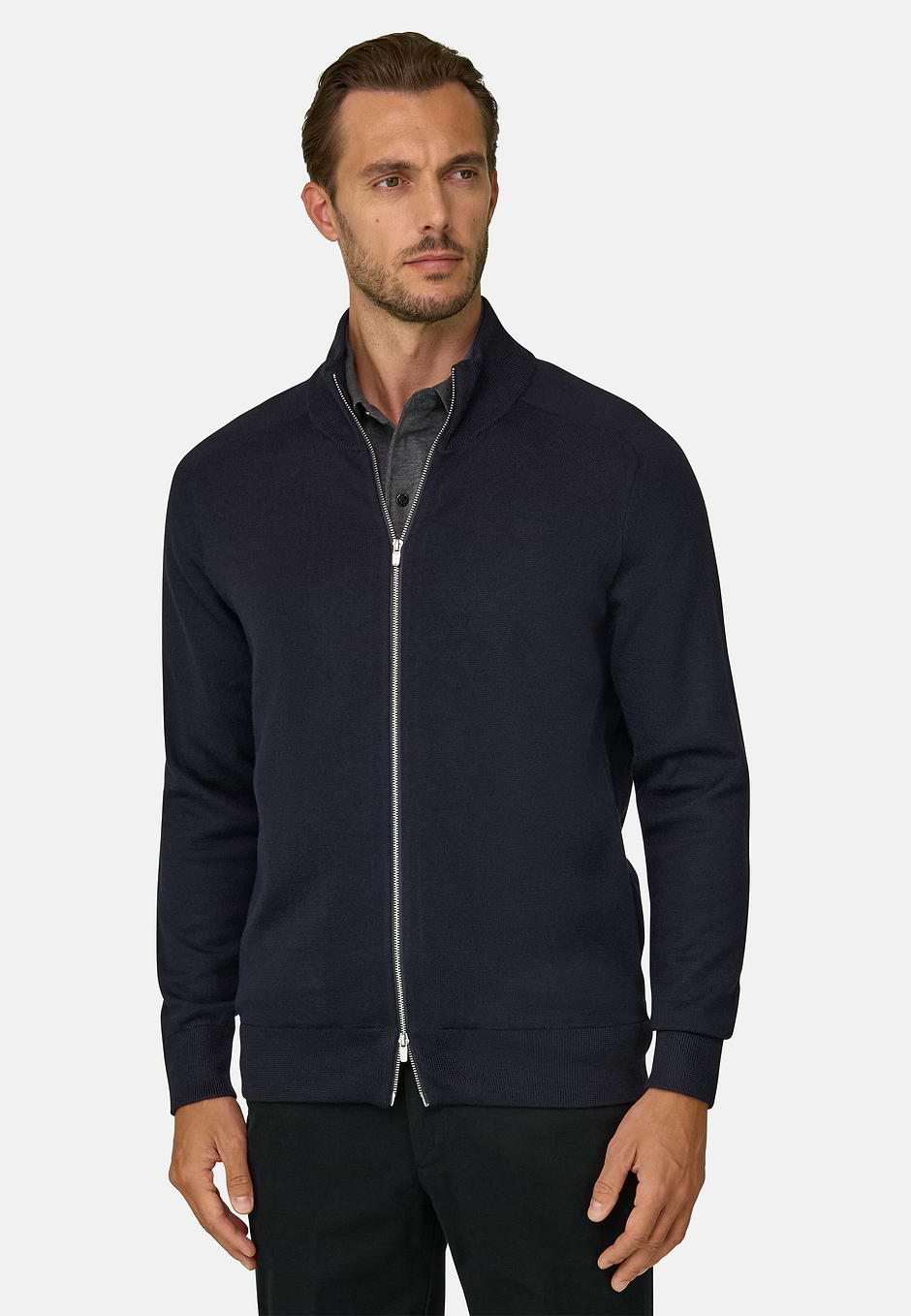 Pull entièrement zippé en laine mérinos mixte WOOLTECH, Noir, hi-res