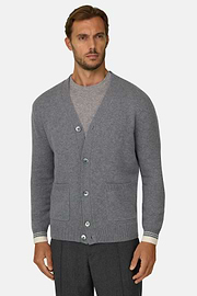 Cardigan in Superfine Merino Wool, Grey, thumb, 1
