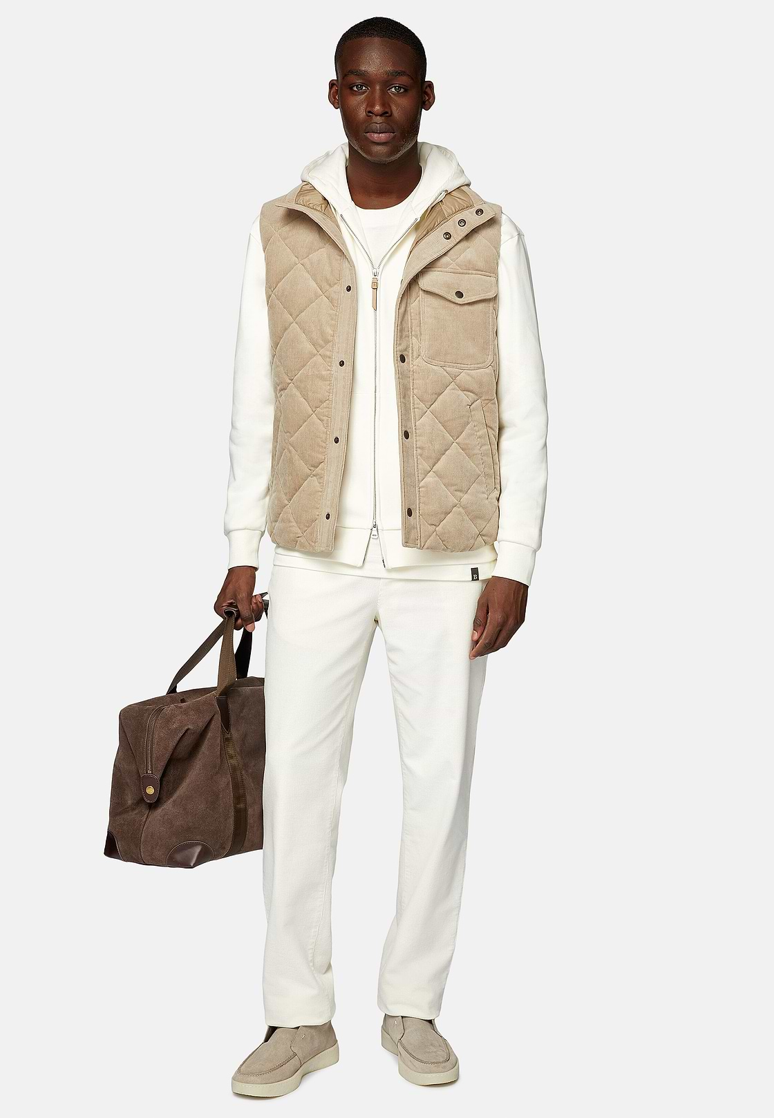 Bélelt pamut bársony gilet, Beige, hi-res