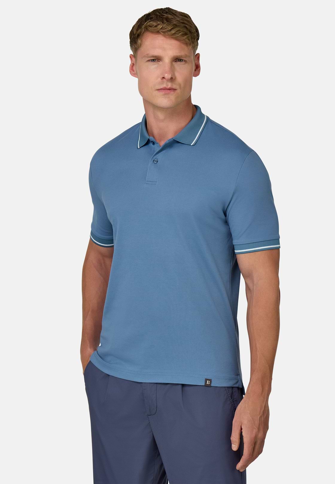 Cotton Blend Piqué Polo Shirt, Air-blue, hi-res