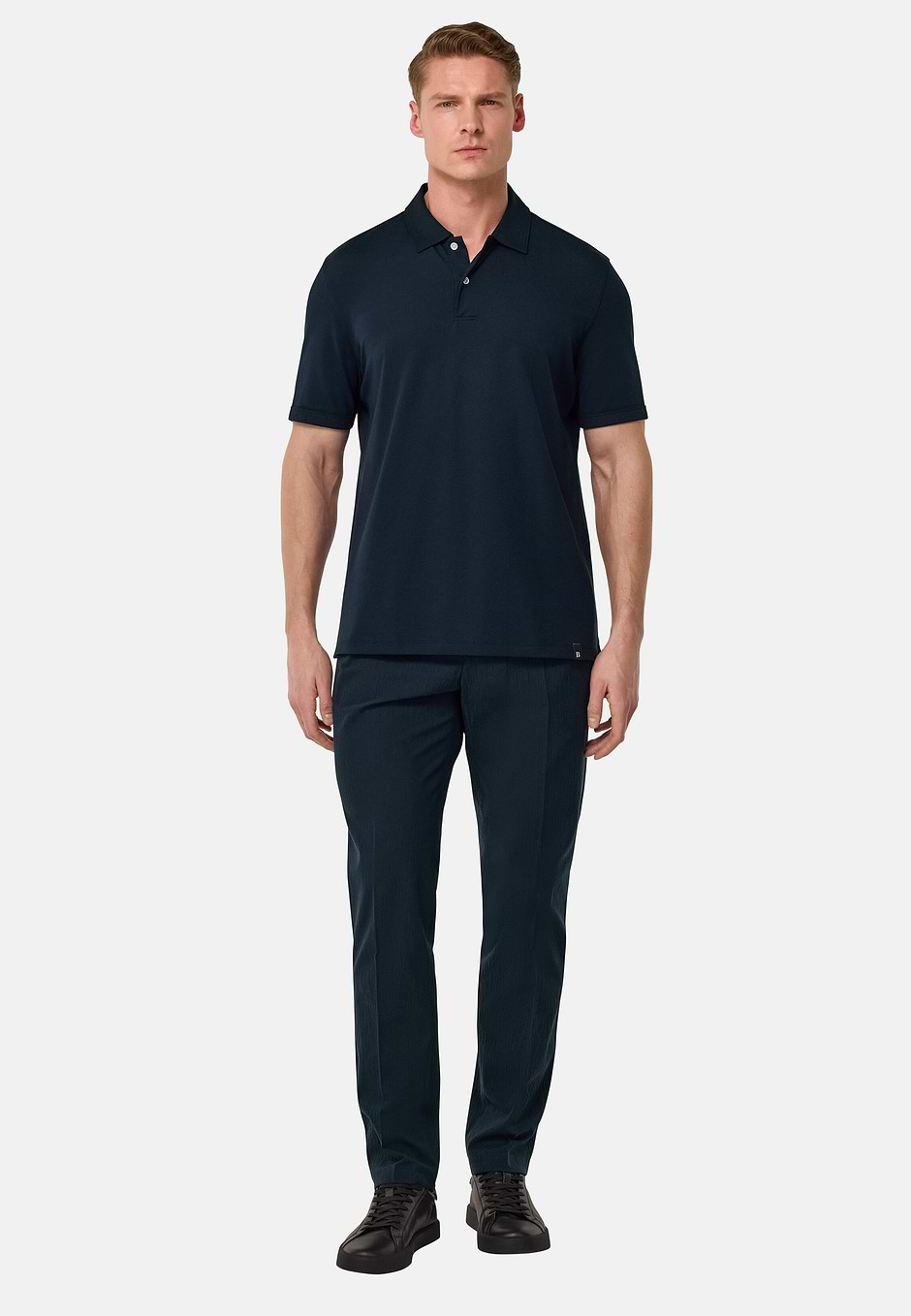 S.Cafè® High-Performance Piqué Polo Shirt, Navy blue, hi-res
