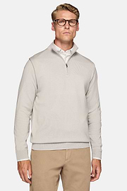 Light Grey Merino Wool Half-Zip Jumper, Light grey, hi-res